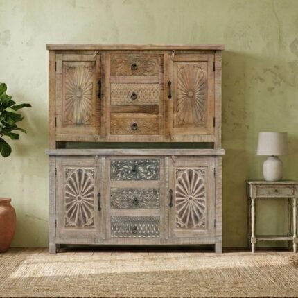 Indian Furniture Carved Sideboard in Natural Shade