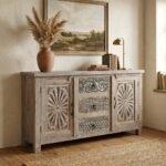 Indian Furniture Carved Sideboard in Natural Shade