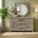Indian Furniture Carved Sideboard in Natural Shade - Image 4