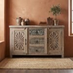 Indian Furniture Carved Sideboard in Natural Shade
