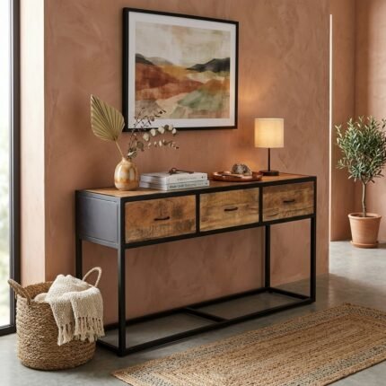 3 Drawer Mango Wood Console (Solid Wood)