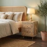 Rosette Wooden Nightstand With Metal Legs