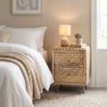 Rosette Wooden Nightstand With Metal Legs - Image 5