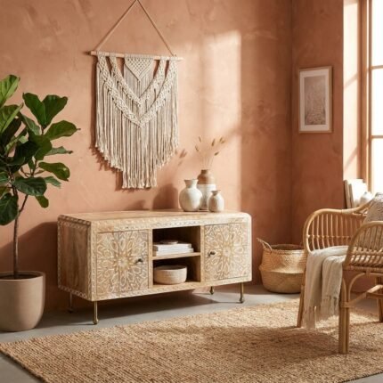 Hand Carved Mango Wood TV Cabinet – Rosette