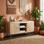 Hand Carved Mango Wood TV Cabinet – Rosette