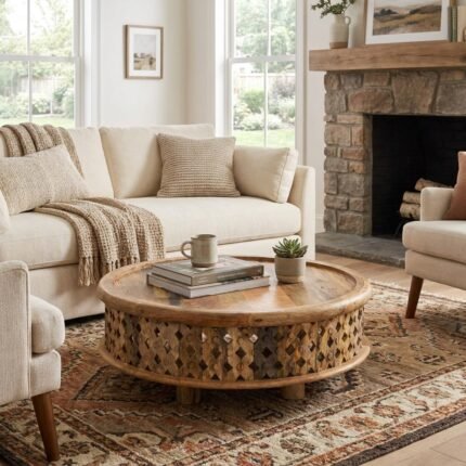 Carved Wood Coffee Table (Wood)