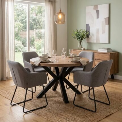 Siene Round Wooden Dining Table 4-Seater (Solid Wood)