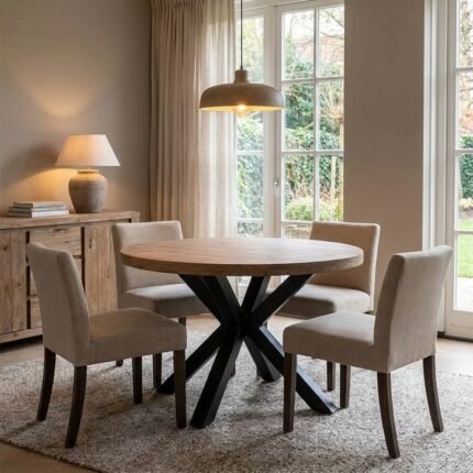 Siene Round Wooden Dining Table 4-Seater (Solid Wood)