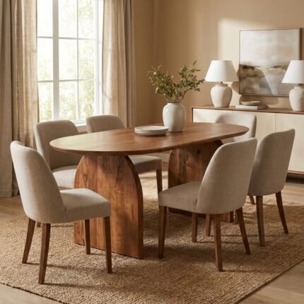 Dives Oval Dining Table 6-Seater (Solid Wood & cane)