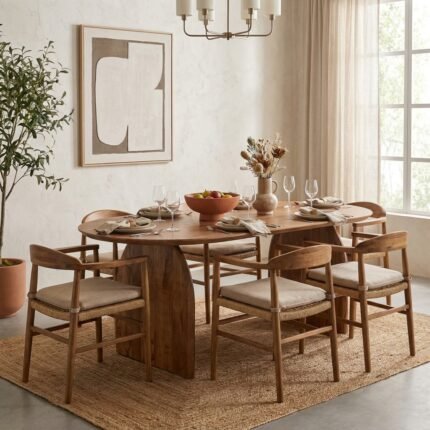 Dives Oval Dining Table 6-Seater (Solid Wood & cane)Dives Oval Dining Table 6-Seater (Solid Wood & cane)