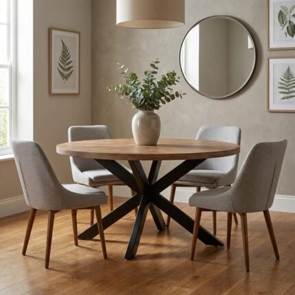 Olivia Oval Wood Table With Metal Legs (Solid Wood )
