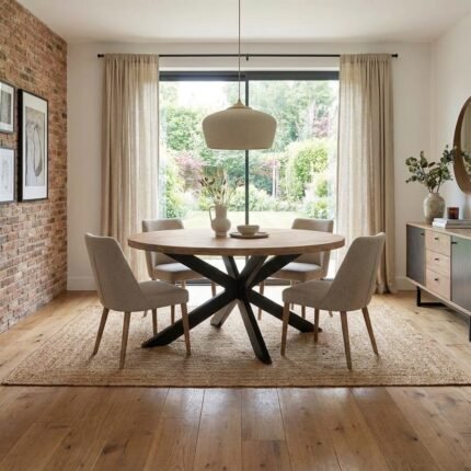 Olivia Oval Wood Table With Metal Legs (Solid Wood )