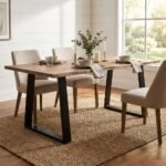 Vincent Rectangular Dining Table with Metal Legs (Solid Wood)