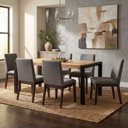 Rectangular Wooden Dining Table (160×90 cm) with Metal Accents