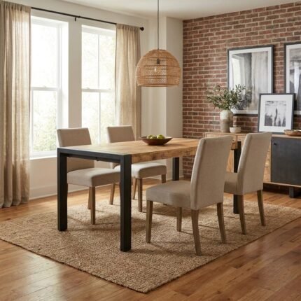 Rectangular Wooden Dining Table (160×90 cm) with Metal Accents