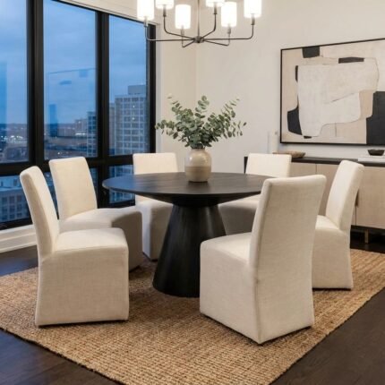 Arges Round Black Dining Table (Ø120 cm) (Black Wood)