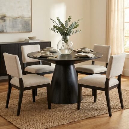 Arges Round Black Dining Table (Ø120 cm) (Black Wood)