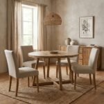 Venosa Round Wooden Dining Table With Metal Legs (Solid Wood)