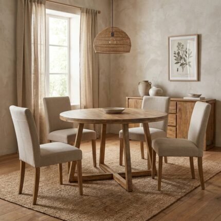 Venosa Round Wooden Dining Table With Metal Legs (Solid Wood)