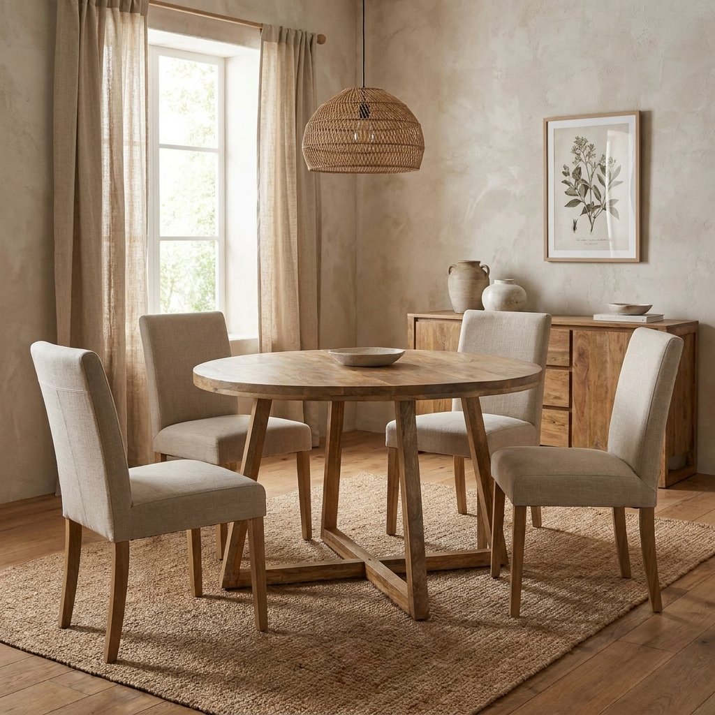 Venosa Round Wooden Dining Table With Metal Legs (Solid Wood) Venosa Round Wooden Dining Table With Metal Legs (Solid Wood)