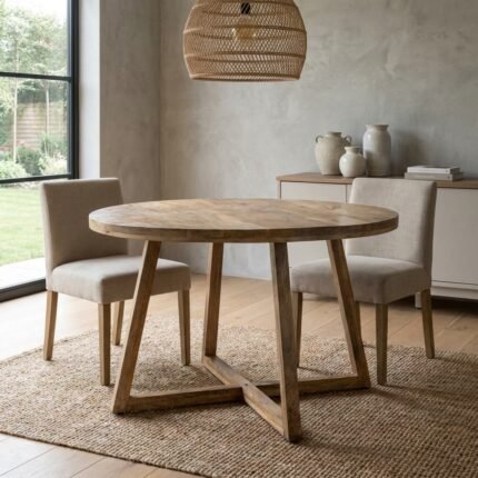 Venosa Round Wooden Dining Table With Metal Legs (Solid Wood)