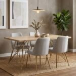 Douve Rectangular Wooden Dining (Solid Wood & metal Legs) - Image 2