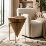 Sami Cone Center Coffee Table Wood with metal legs - Image 4
