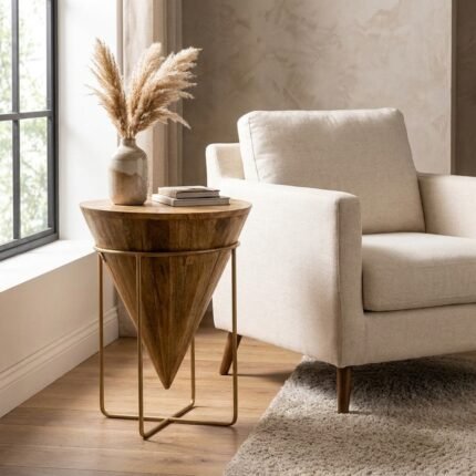 Sami Cone Center Coffee Table Wood with metal legs