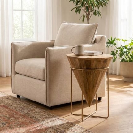 Sami Cone Center Coffee Table Wood with metal legs