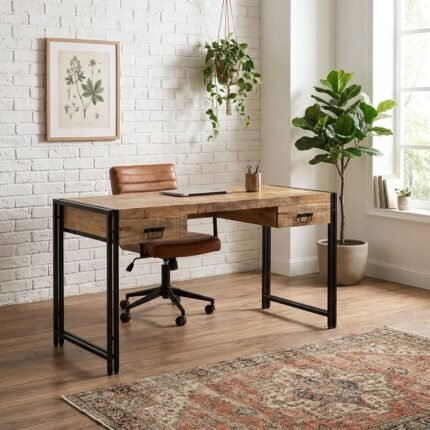 Florida Industrial Furniture Desk metal with (Solid Wood)