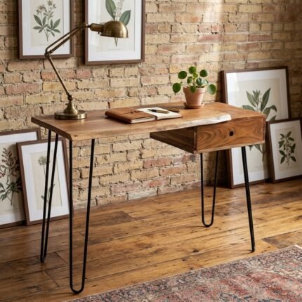 Seminyak Computer Desk with Wood Top and Metal Legs