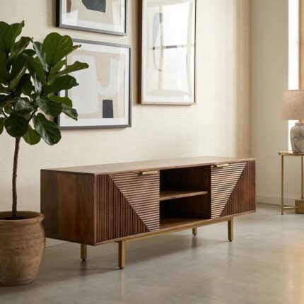 Mango Wood TV Unit with 2 Cabinet (Solid Wood)