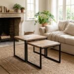 Set of 2 Wooden Nesting Coffee Tables (Solid Wood & metal legs) - Image 3