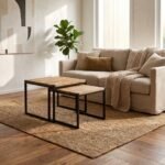 Set of 2 Wooden Nesting Coffee Tables (Solid Wood & metal legs) - Image 2