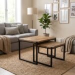 Set of 2 Wooden Nesting Coffee Tables (Solid Wood & metal legs)