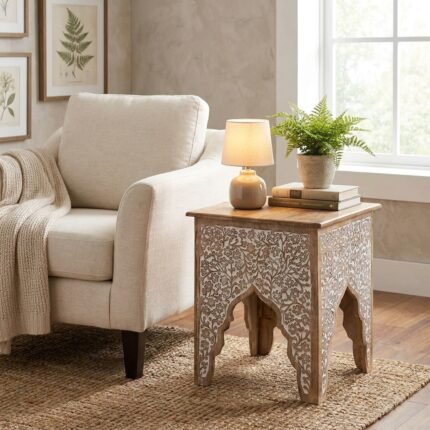 Heat Honey Brown Wood Tone Antique Side Table