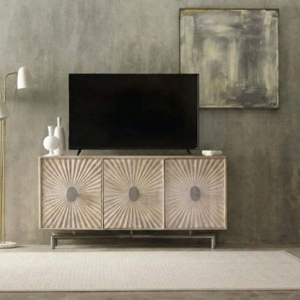 Hand Carved Natural Solid Wood Sideboard (Solid Wood)