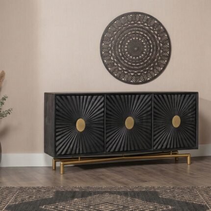 San Atlanta Sideboard (Solid Black Wood)