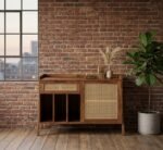 Solid Wood Desk with Rattan (Solid Wood with cane)