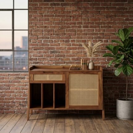 Solid Wood Desk with Rattan (Solid Wood with cane)