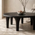Round Wooden Coffee Table in Raw Black - Image 3