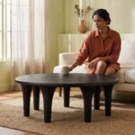 Round Wooden Coffee Table in Raw Black - Image 2