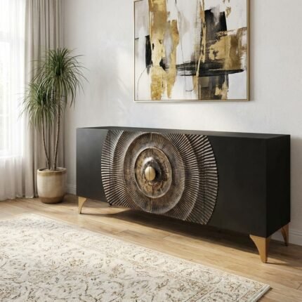 GOLDEN SUNSET HANDCRAFTED BLACK WOODEN SIDEBOARD