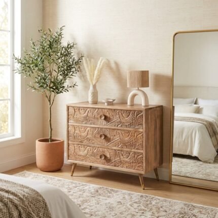 Folium Designer Wooden Chest of Drawers (Solid Wood)