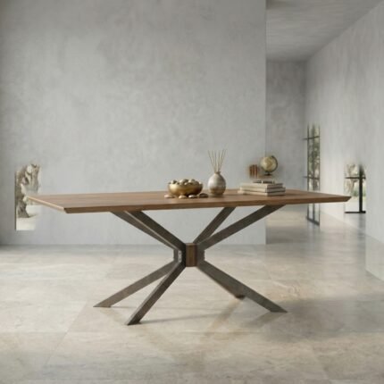 Wooden Spider Wide-Console Table with Metal Legs