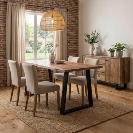 Vincent Rectangular Dining Table with Metal Legs (Solid Wood)