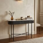 Dark Oval Solid Wood Console Table | Marble Top - Image 2