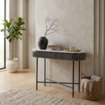 Dark Oval Solid Wood Console Table | Marble Top - Image 3