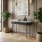 Dark Oval Solid Wood Console Table | Marble Top - Image 11