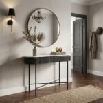 Dark Oval Solid Wood Console Table | Marble Top